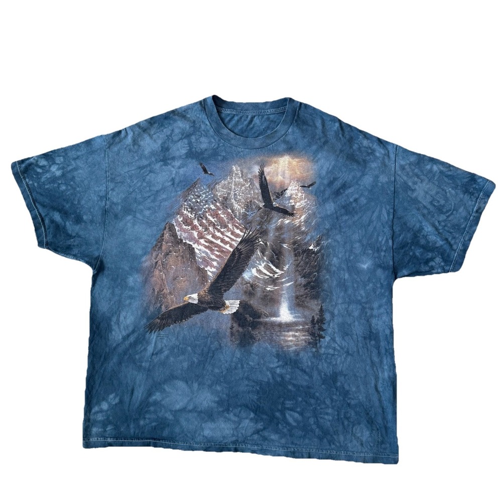 Vintage Y2K The Mountain Eagle‎ USA Shirt Mens 3XL Blue Tie Dye Americana Casual
